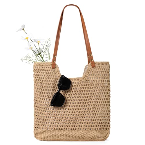 Bolso tote tejido para playa estilo boho marrón