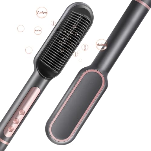 LAYWVCO Ionic Hair Straightener Comb - Hair Straightening Brush, 9 Temperature Settings & LED Screen, Straightening Brush for Women, Professional Hair Tools for Styling (Black)
