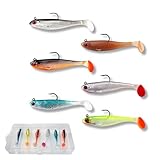 6 Pièces Leurre Souple Brochet et Carnassier, Leurre de Pêche avec Hameçons, Appât Réaliste à Queue Palmée pour Truite, Sandre, Saumon, Idéal pour Pêche en Mer et Eau Douce