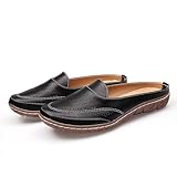 nileeke Owlkay Women's Hollow Breathable Soft Casual Mule Sandals, Slip On Round Toe Flat Loafers Outdoor Comfortable Backless Slippers (Black,8)