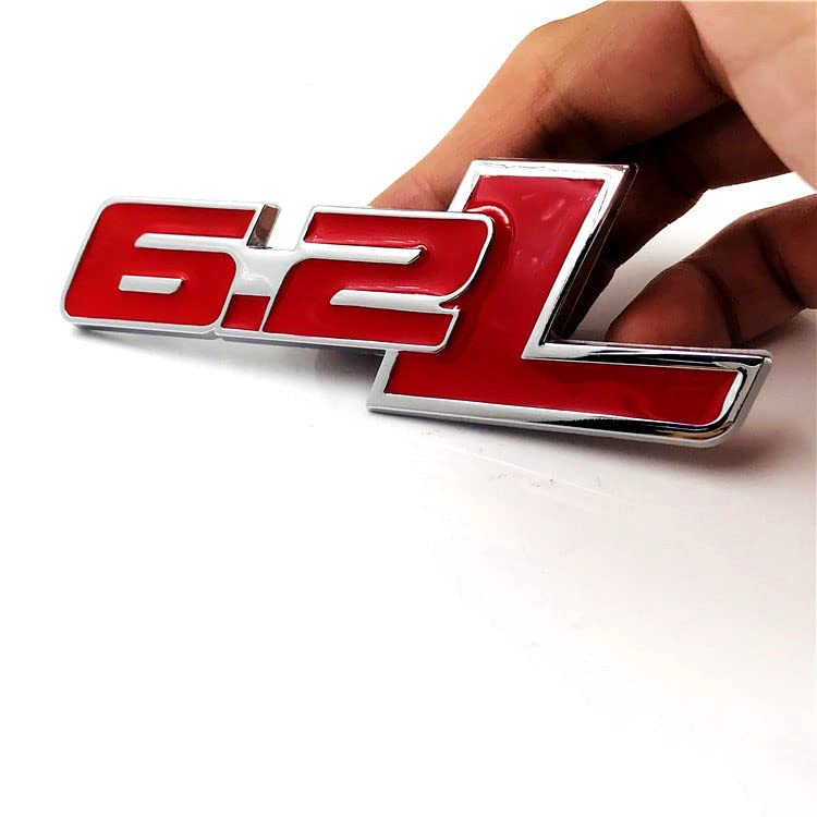 Image of Zinc Alloy Chrome 6.2L Emblem Badge 3D Engine Trunk Door Fender Bumper Auto Sticker Decal for 2 X (Silver)
