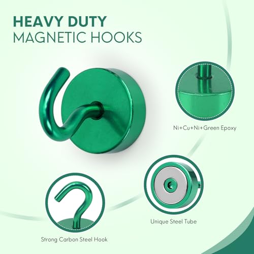 Image of Neosmuk Magnetic Hooks Steel Tube Design for Cruise,40lb+ Green,10 Pack | Cruise Ship Essentials,Heavy Duty Magnett Hooks for Cabins, Refrigerator, Grill, Hanging, and Travel Extra Strong Must-Haves