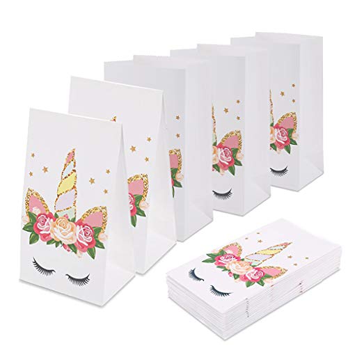 Tumao 24 Stück Papiertüten, Einhorn, Süßigkeitenbeutel, Geburtstag, Geschenkbox, Kuchen, Schokolade, Pudding (weiß) Cover