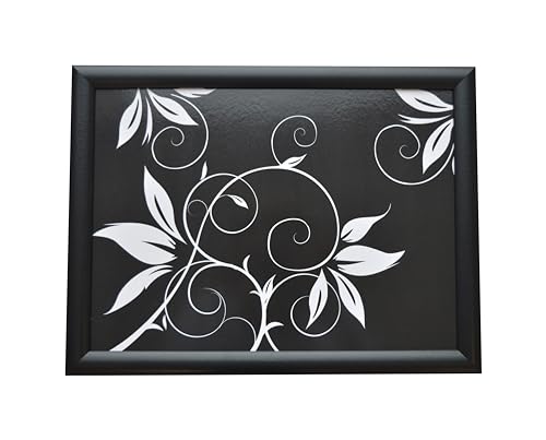 Image of David Mason Design Vivienne Black White Floral Design Lap Tray, Laptray with Cushion, Cushioned Tray, IT07296