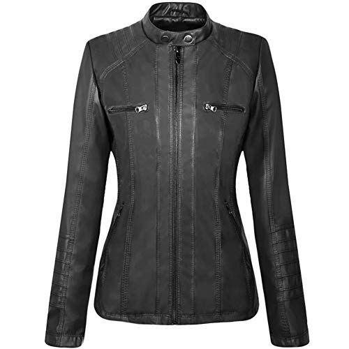 Newbestyle Womens Hooded Faux Leather Moto Biker Short Jacket Quilted Zip Up Coats Black Medium #TOP3