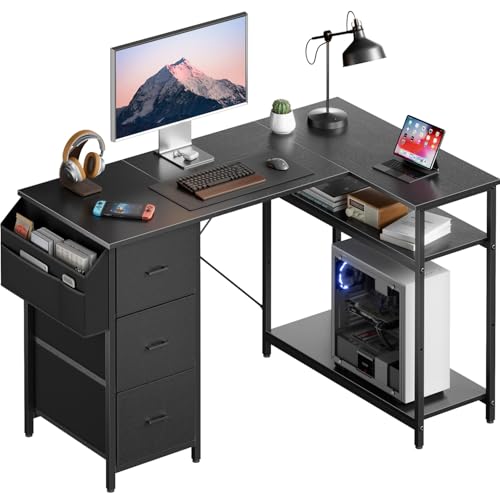 Amazon | HLFURNITURE l字デスク パソコンデスク 棚板高さ調節可能 幅