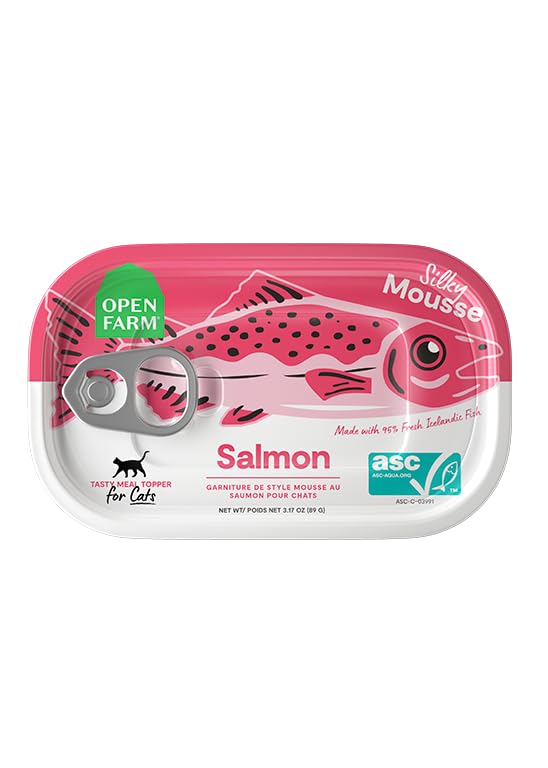 Open Farm, Canned Cat Food Topper, Silky Mousse Made with 95% Responsibly Sourced Icelandic Fish, Grain & Legume Free, Salmon Recipe, 3.17oz Cans (Pack of 17)