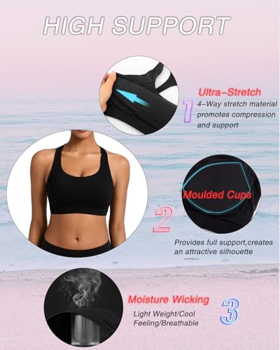 Image of RUNNING GIRL High Impact Sports Bras for Women,Crisscross Back High Support Bra Moulded Cup Workout Bra Push up(WX3072 Black L)
