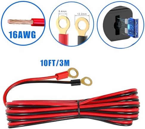 12V Cigarette Lighter Splitter with 10FT/3M Cable, 180W Car Charger Socket Multi 4 USB Port Adapter with LED Display Master and Independent Switch, 12 Volt Power Outlet Plug with Eyelet Terminal - 4