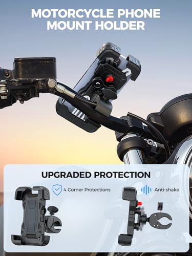 Image of Bovemanx Motorcycle Phone Mount Holder, [150mph Wind Anti-Shake][7.2inch Big Phone Friendly] Bike Phone Holder, Motorcycle Handlebar Cell Phone Clamp, Compatible with iPhone 16 Pro Max, Tangerine