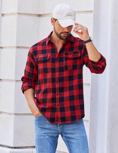 COOFANDY Mens Flannel Shirts Long Sleeve Plaid Button Down Shirt Cotton Casual Work Shirts with Pockets3