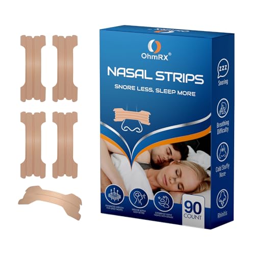Ohmrx Nasal Strips for Snoring | Comfortable 90 Nose Strips for Breathing | Sensitive Skin Latex Free Nasal Strips for Sleeping Apnea | Nasal Congestion Relief | Stop Snoring | Improve Airflow