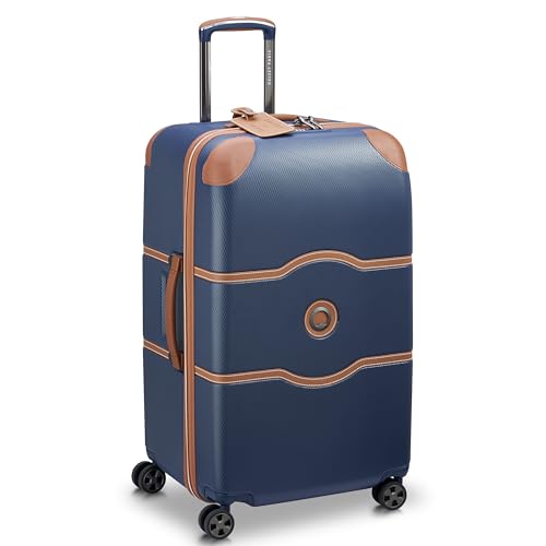 Image of DELSEY PARIS Chatelet Air 2.0 Checked Luggage Trunk 26 Inch, Hardside Polycarbonate Suitcase, Dual-Density Spinner Wheels, TSA Lock, Navy Blue