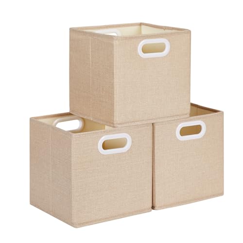 Mangata Caja de almacenamiento de tela sin arrugas, 25 x 25 x 25 cm, para cestos de ropa, cestas, cofres, juguetes (3 unidades, color caqui claro)