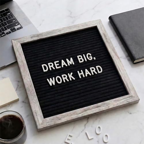 Image of C CRYSTAL LEMON Felt Letter Board 10x10 Inches - 336 Letters, Numbers & Symbols - Rustic Black Message Board with Wood Frame, Wall Mount & Display Stand | High contrast Rustic Black felt board with 336 letters, wood frame, stand and wall mount for home and counter messages