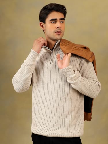 Image of Kvetoo Men High Neck Zipper Full Sleeve Woolen Winter Sweater