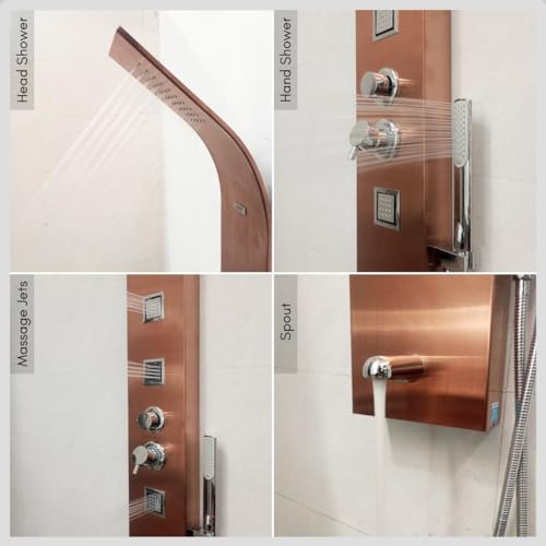Image of JAAZ | Imperial Rose Gold Shower Panel Tower System | 3 Body Jets, Tub Spout & Hand Shower with 3 Modes | Adjustable Knobs | Bathroom Shower Set