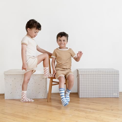 Coffre à jouets enfant 3 Sprouts vichy beige boîte rangement chambre - 6