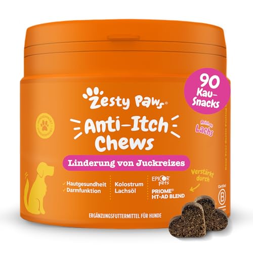 Zesty Paws Juckreizlinderung für Hunde | Empfindliche Haut | Hypoallergene Allergielinderung | Anti-Juckreiz & Allergielinderung | Für Hunde, die kratzen, jucken & lecken | Omega-3-Fettsäuren | 90 Stk
