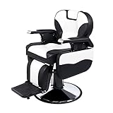 OmySalon All Purpose Hydraulic Barber Chair Recline 360 Degree Swivel Height Adjustable Heavy Duty Hairdresser Chair Beauty Salon Spa Tattoo Styling Barbershop Equipment Black & White