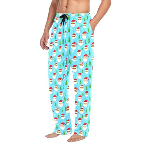 Santa Claus and Christmas Tree Men's Pajamas Pants Cotton Sleep Bottoms Pants Lounge Sleepwear - S4