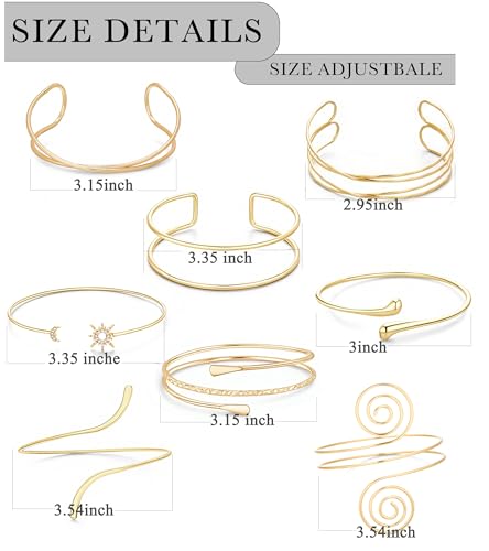 8 Pcs Upper Arm Cuff Jewelry for Women Gold Silver Minimalist Arm Cuffs Bangle Band Armlet Adjustable Coil Armband Bracelet Set Jewelry3