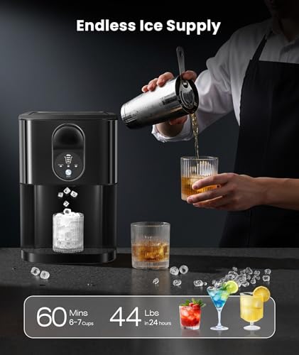 Cowsar Nugget Ice Makers Countertop, Soft Chewable Pellet Ice Machine with 44lbs/Day, Self-Cleaning, Water Reservoir, One-Click Operation Crushed Ice Makers for Home/Kitchen/Office, Black Stainless