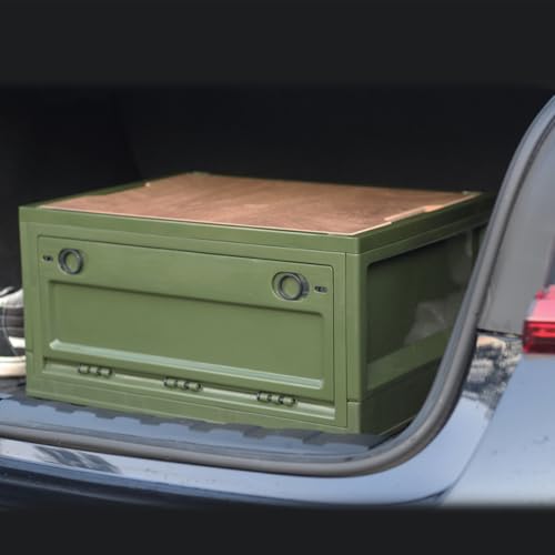 RMAN 2er Set Campingbox 38L Camping Zubehör Faltbar Kunststoff Aufbewahrungsbox mit Deckel mit 4 Rollen Campingschrank Kofferraum Organize für Reisen im Freien, Camping, Familie - Grün