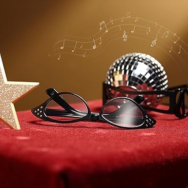 2Pcs Cat Eye Glasses with Rhinestones, Retro Party Costume for Cossplay Hip Hop Dress up Party Gifts