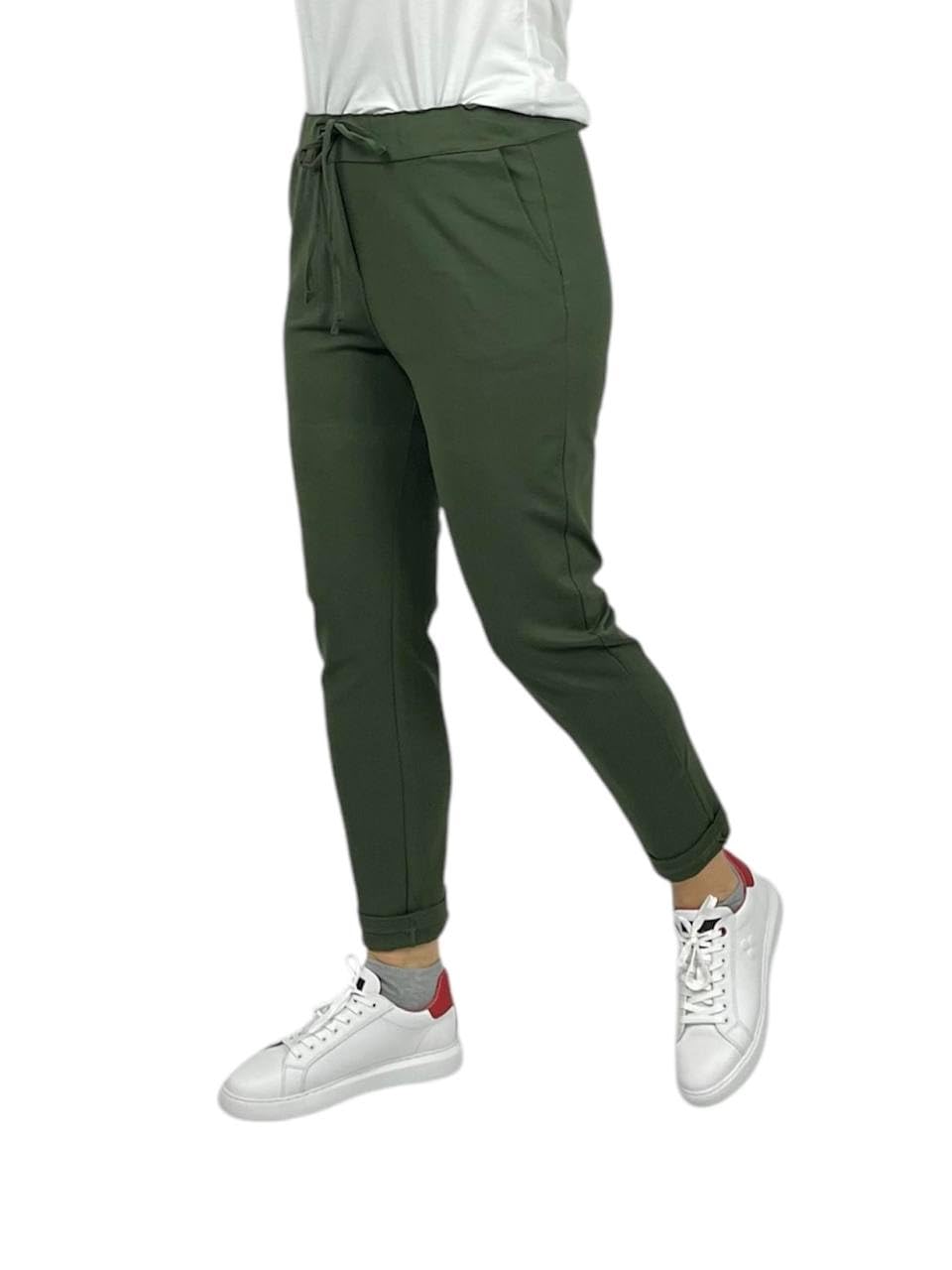 Pantalon Femme Taille Haute Élastique - Chino Cigarette Confortable Grande Taille Legging Élégant Curvy Élastique à la Taille Joggers Doux Viscose, vert militaire, XL