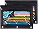 Pencil Pouch 3 Ring, Zipper Pencil Pouches Case Binder Cosmetic Bag Black 2 Pack