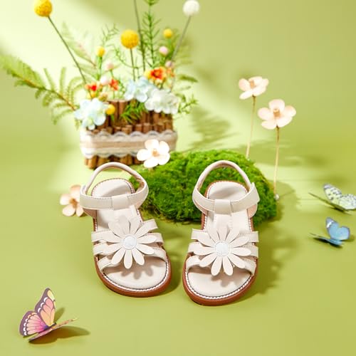 Image of PHIRAMIN Toddler Girl Sandals - Flower Girl Dress Shoes Open Toe Little Kid Flats