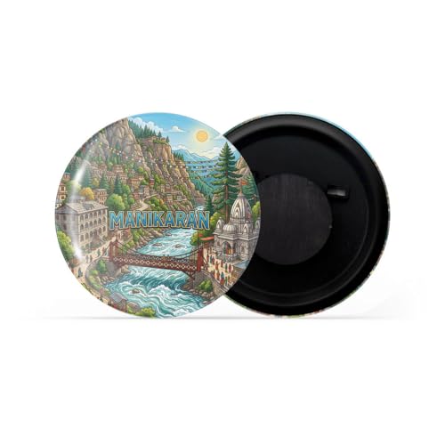 Image of dhcrafts Fridge Magnet Multicolor Himachal Pradesh Manikaran Glossy Finish Design Pack of 1 (58mm)