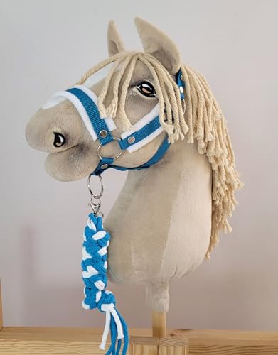 Licol Hobby Horse A3 blanc turquoise accessoire cheval baton attache ficelle