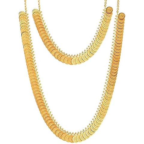 Sukkhi Traditional Gold Plated Temple Jewellery Lakshmi Coin Long Haram & Choker Necklace Combo for Women Cover