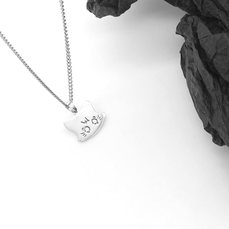 Cat Pendant Necklace kawaii themed jewelry for Birthday Gift | Cute Cat Charm Necklace Silver Pendant Necklaces For Women Thin Bead Chian Pendants Necklaces Fashion Accessory