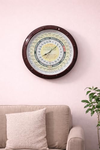 Image of 24 Hour Analog Vedic Clock Brown Glossy Embossed 20 Inch Dial Frame