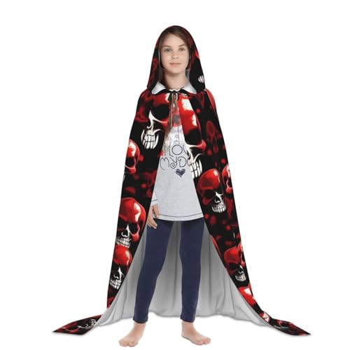 Cape à capuche squelettes rouges imprimé graphique Halloween long costume