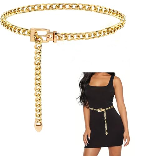 Women Gold Metal Waist Chain Belt - Fashion Adjustable Ladies Body Waist Link Dangling Belts for Jeans Dresses2