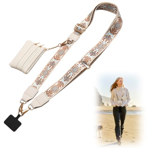 Cell Phone Lanyard Crossbody Adjustable Cell Phone Strap with Detachable Wristlet for Hands-Free Occasions Clip and Go Strap for Phone with Wallet Crossbody