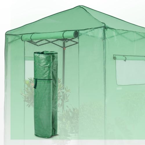 EAGLE PEAK Replacement Cover for 6x4 Portable Walk-in Pop up Greenhouse, Front Roll-Up Zipper Entry Door and 2 Roll-Up Side Windows (Frame Not Included), Green