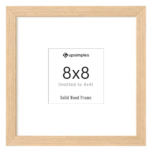 Image of upsimples 8x8 Picture Frame Solid Wooden, Nursery Decor, 1Pack Natural | 100% Solid Wood, Fit 4x4 with Mat and 8 x 8 Square Photo, Wall Decor or Tabletop Display, Safe For Nursery Kids Room