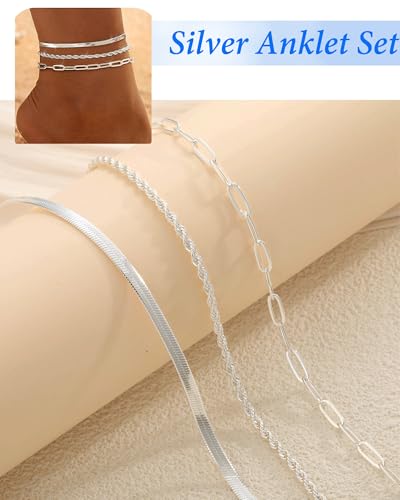 Image of ZHESHY Gold Silver Ankle Bracelets for Women 14K Gold Plated Anklets for Women Waterproof Cuban Link Heart Chain Anklets Set Non Tarnish Dainty Layered Anklet Bracelets for Women Summer Beach Jewelry