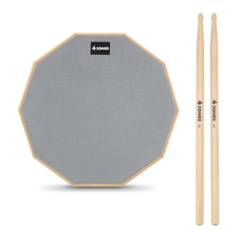 Donner Practice Pad Drum Übungspad 8 Zoll/20.32cm mit Drumsticks, Grau