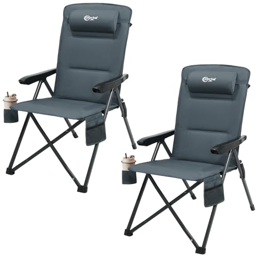 Portal Chaise Pliante Camping – Fauteuil de Jardin Portable Inclinable 160kg, Dossier Haut...