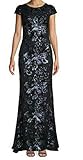 Calvin Klein Women's Cap-Sleeve Sequin Gown, Indigo/Black, 4
