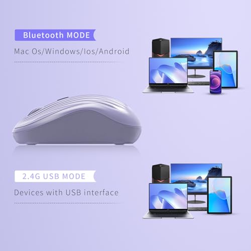 Image of ONE-UP Wireless Mouse, 2.4G + BT, Rechargeable Battery, 4-Key, DPI: 800 /1200 /1600, Silent, Type-C, USB Nano Receiver, Ergonomic, Portable, for Laptop, Chromebook, PC, Mac, Windows (Violet)