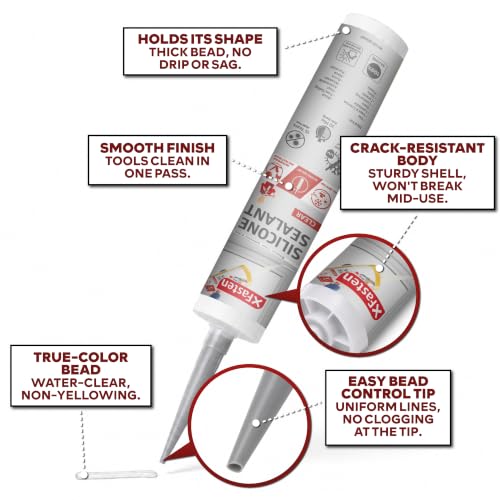Image of XFasten Clear Silicone Caulk Neutral Cure 10.1 oz (4-Pack) 100% Waterproof Silicone Sealant, Crack and Shrink Resistant, Low Odor, Strong Adhesion Caulking for Kitchen Bath Window Shower Outdoor Use