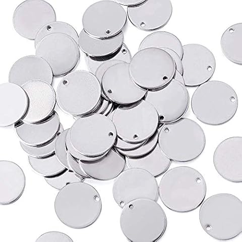 PandaHall 50pcs Stainless Steel Flat Round Blank Stamping Tag Pendants 23x1mm Metal Blank Tags Charms for DIY Jewelry Making Cover
