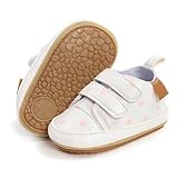 SOFMUO Baby Boys Girls High Top Ankle Leather Sneakers Soft Rubber Sole Infant Moccasins Newborn Oxford Loafers Anti-Slip Toddler Wedding Uniform Dress Shoes(A01/White&Pink Heart,6-12 Months)